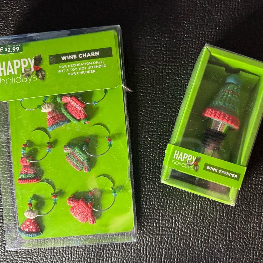 Christmas Wine bottle stopper & charm set